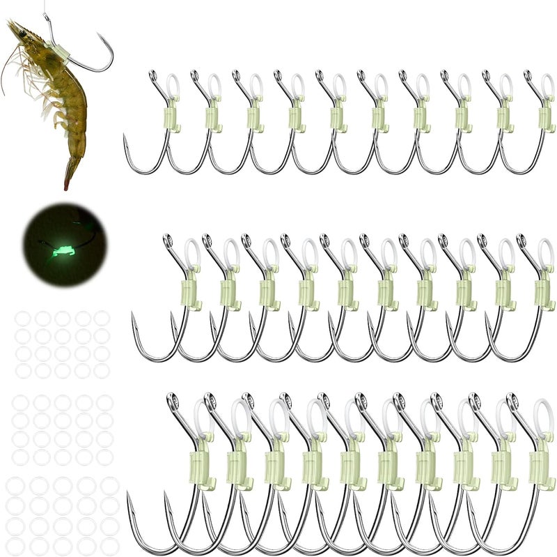 kanama Luminous Live Shrimp Hooks - High Carbon Steel Fishing Hooks Saltwater Corrosion Resistant Barbed Strong Hooks Freshwater Shrimp Walker, Ideal for Bass, Groupers, Pike, Catfish & More - Image 1